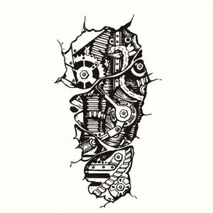 Tattoo, Steampunk Gear Design Temporary Tattoo, NEW, Halloween, Robot Style